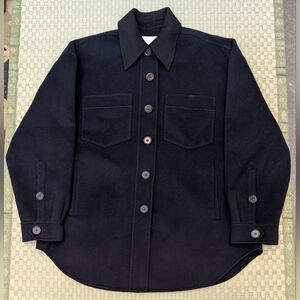 Nanushka Wool Silk Oversized Shirt Jacket Dark Navy Women's Size XS